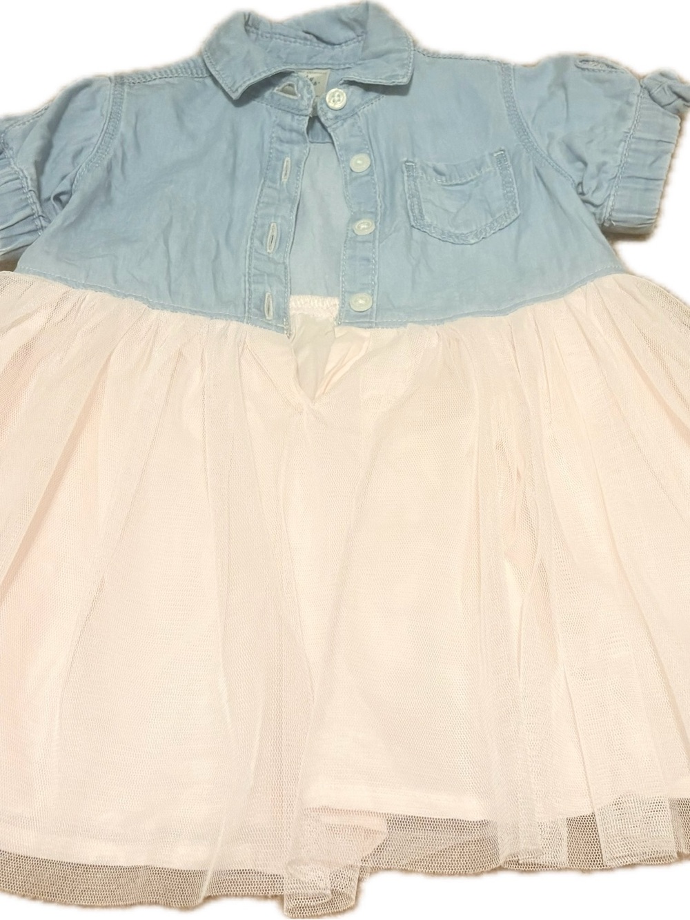 Light Blue Chambray & Pink Tulle Kids Dress